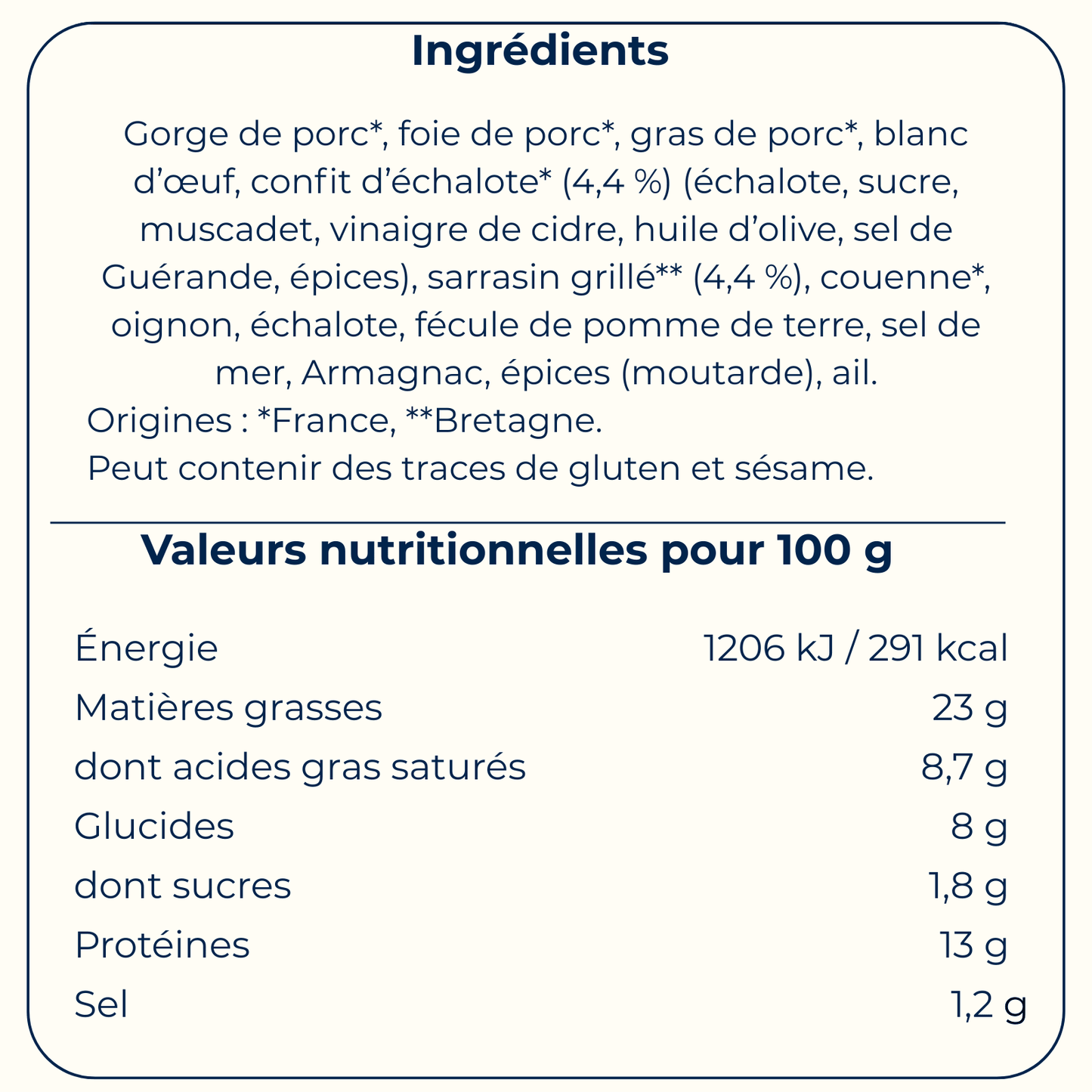 Terrine de campagne aux échalotes confites et sarrasin grillé 90 g - Bretagne Biscuits