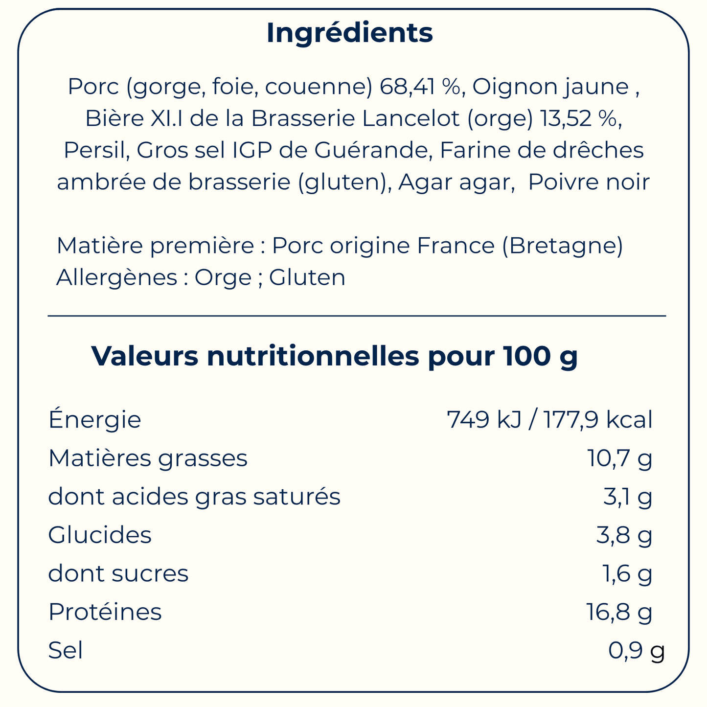 Pâté à la bière XI.I – Brasserie Lancelot 90 g - Bretagne Biscuits