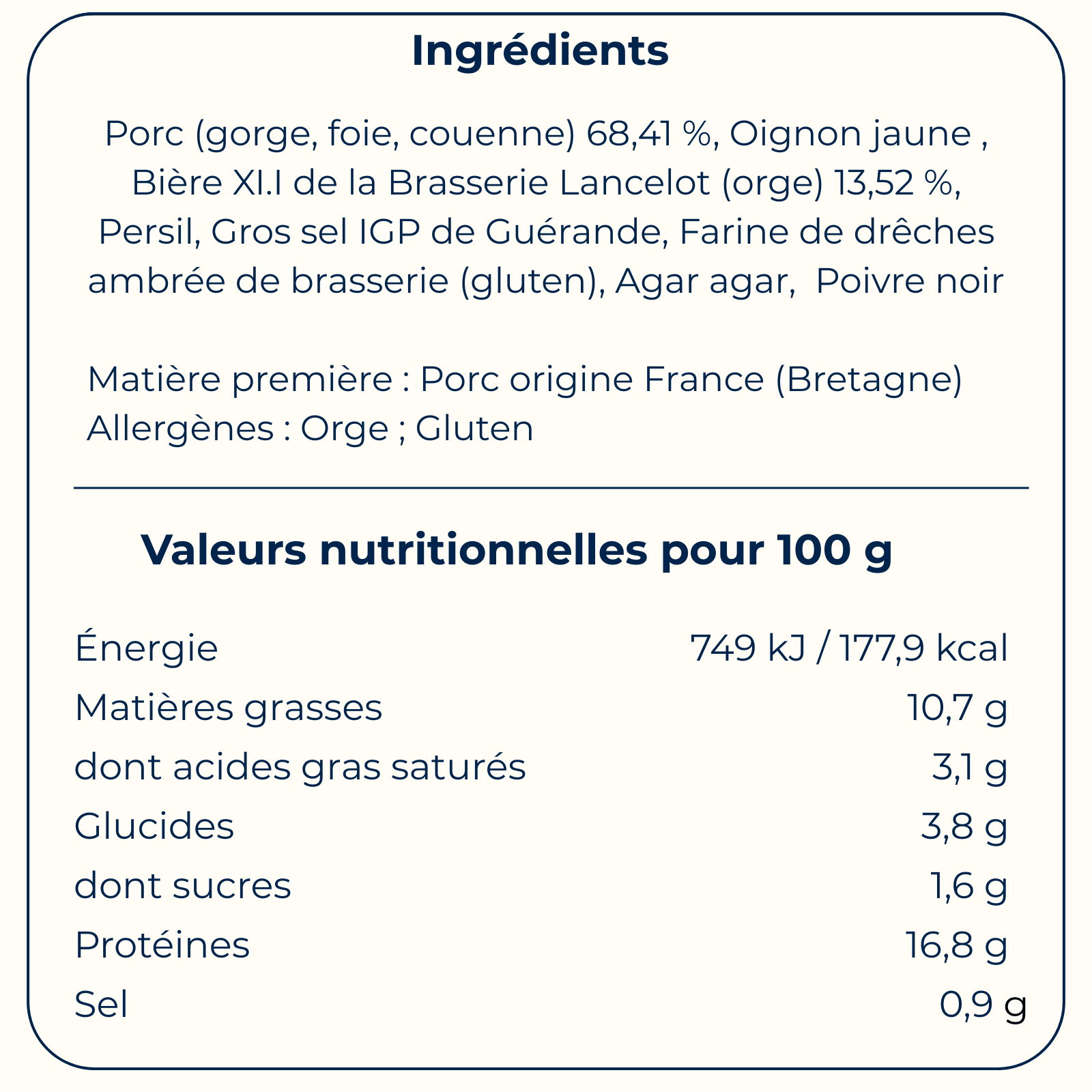 Pâté à la bière XI.I – Brasserie Lancelot 90 g - Bretagne Biscuits