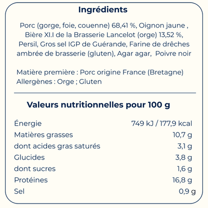 Pâté à la bière XI.I – Brasserie Lancelot 90 g - Bretagne Biscuits