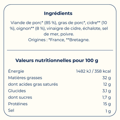 Rillettes de porc au cidre et oignons caramélisés 90 g - Bretagne Biscuits