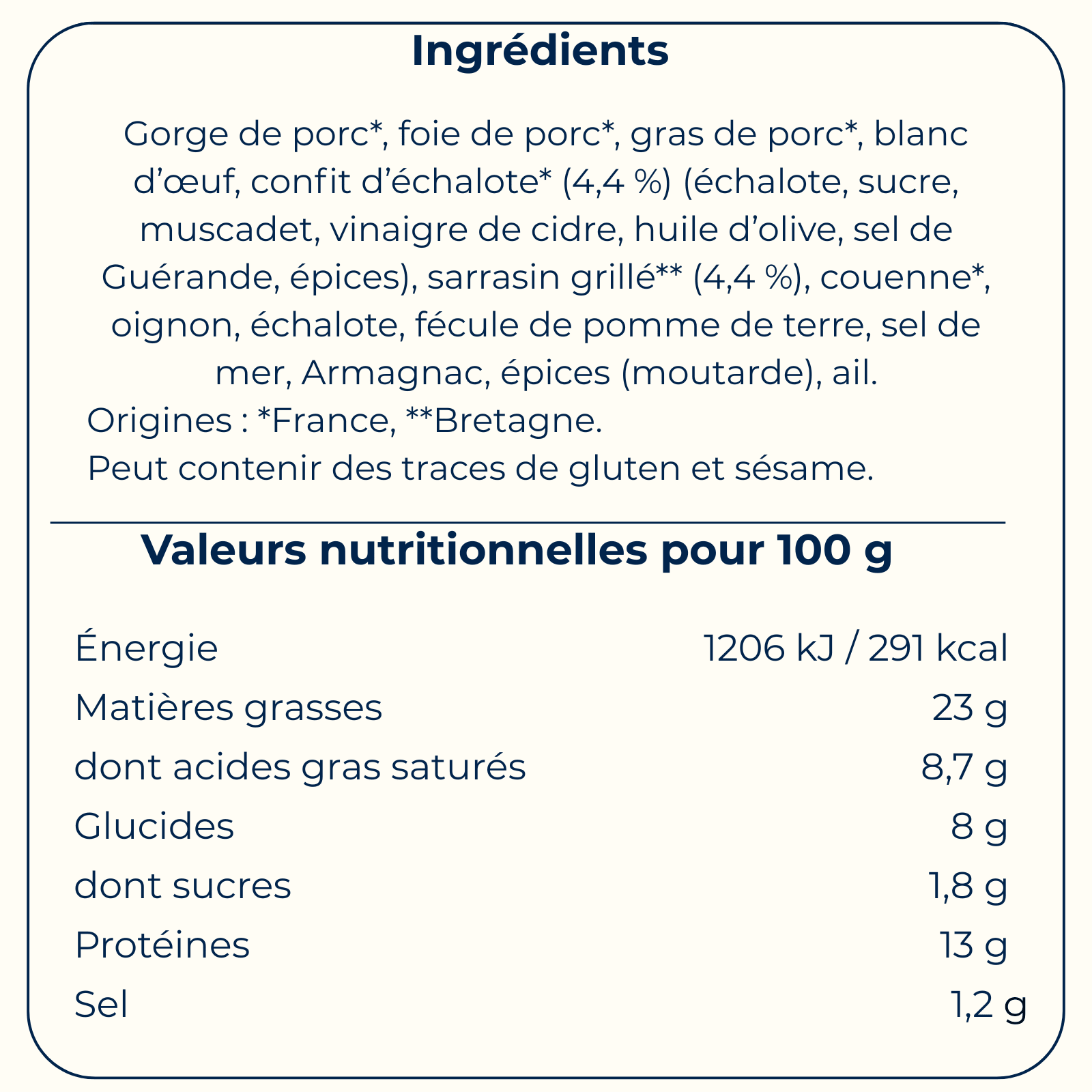 Terrine de campagne aux échalotes confites et sarrasin grillé 90 g - Bretagne Biscuits